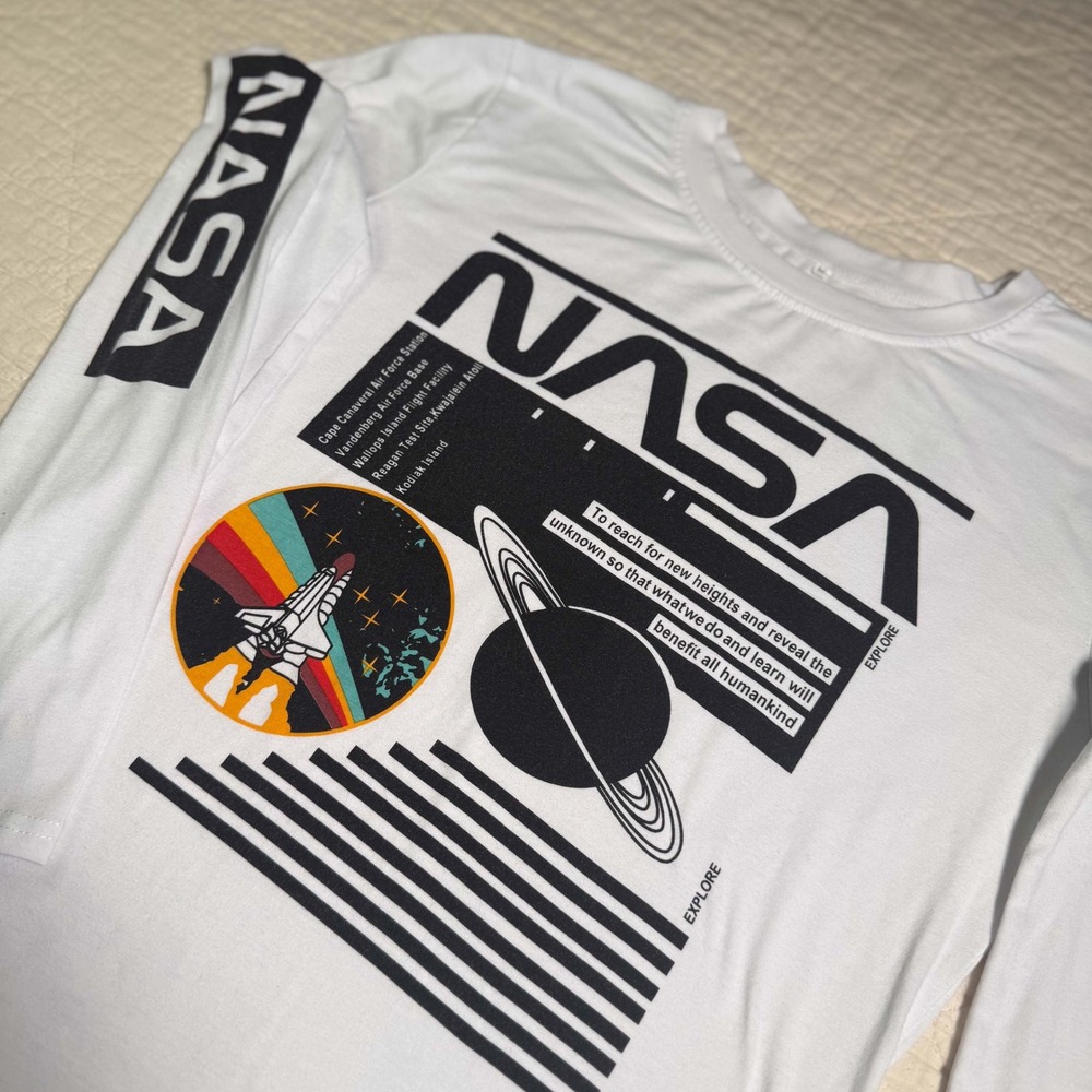 NASA White Long Sleeve Graphic Tee Shirt Sleeve Print Size M